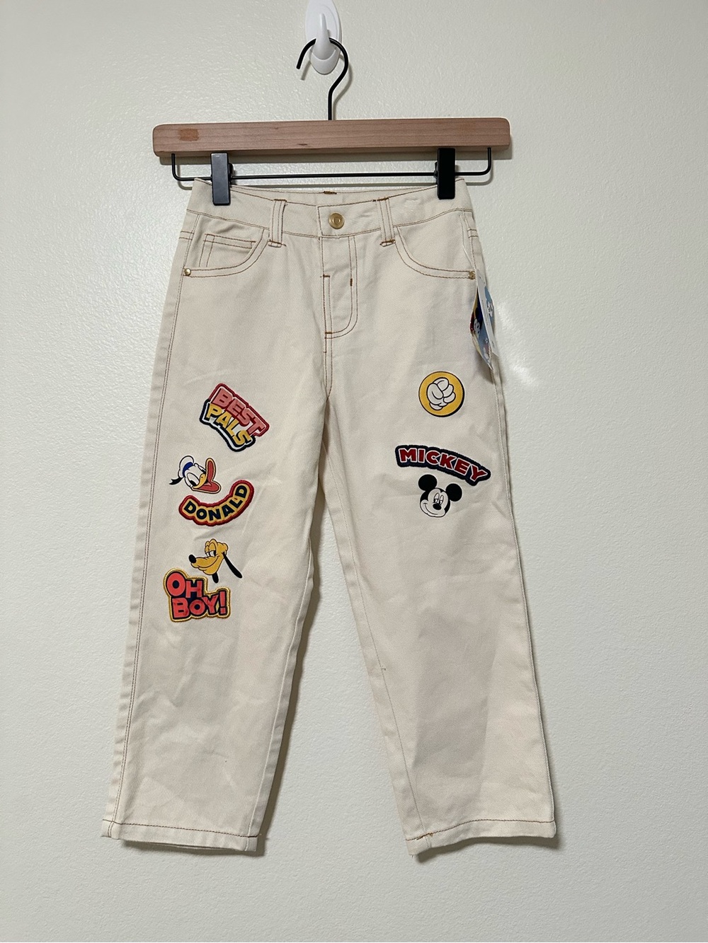 NWT Disney Cream Kids Jeans with Mickey & Friends Patches